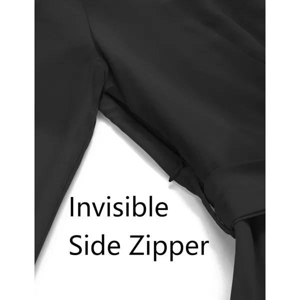 imageZESICA Womens Wrap V Neck Dress Long Sleeve 2023 Tie Waist Ruffle Hem Cocktail Wedding Party Swing Mini DressesDarkblack