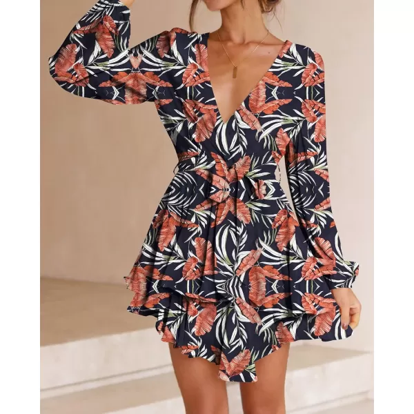 imageZESICA Womens Wrap V Neck Dress Long Sleeve 2023 Tie Waist Ruffle Hem Cocktail Wedding Party Swing Mini DressesDarkblue