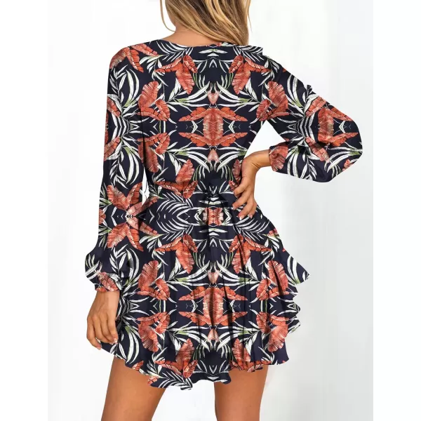 imageZESICA Womens Wrap V Neck Dress Long Sleeve 2023 Tie Waist Ruffle Hem Cocktail Wedding Party Swing Mini DressesDarkblue
