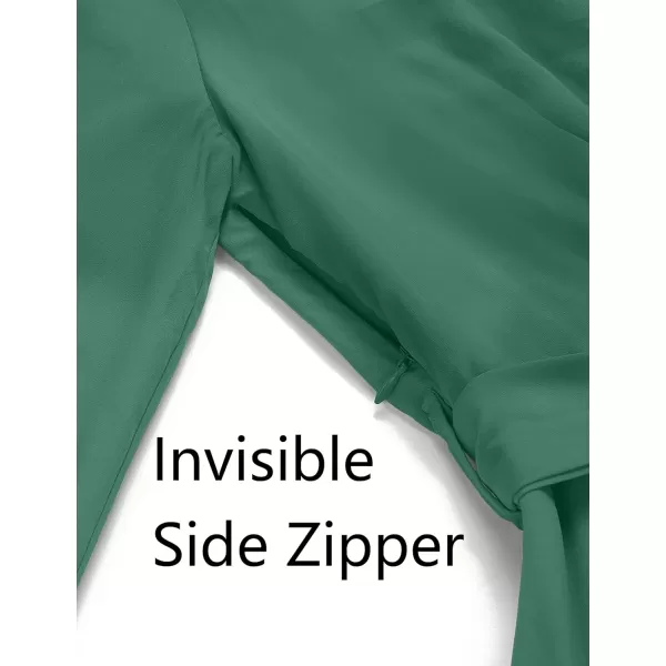 imageZESICA Womens Wrap V Neck Dress Long Sleeve 2023 Tie Waist Ruffle Hem Cocktail Wedding Party Swing Mini DressesForestgreen