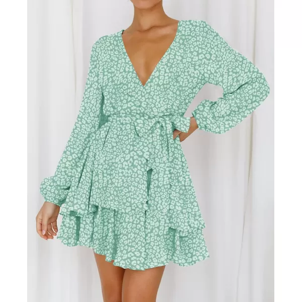 imageZESICA Womens Wrap V Neck Dress Long Sleeve 2023 Tie Waist Ruffle Hem Cocktail Wedding Party Swing Mini DressesGreen