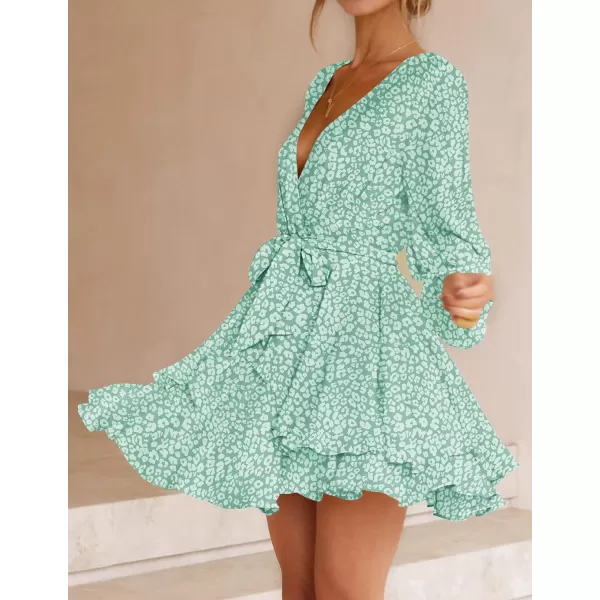 imageZESICA Womens Wrap V Neck Dress Long Sleeve 2023 Tie Waist Ruffle Hem Cocktail Wedding Party Swing Mini DressesGreen