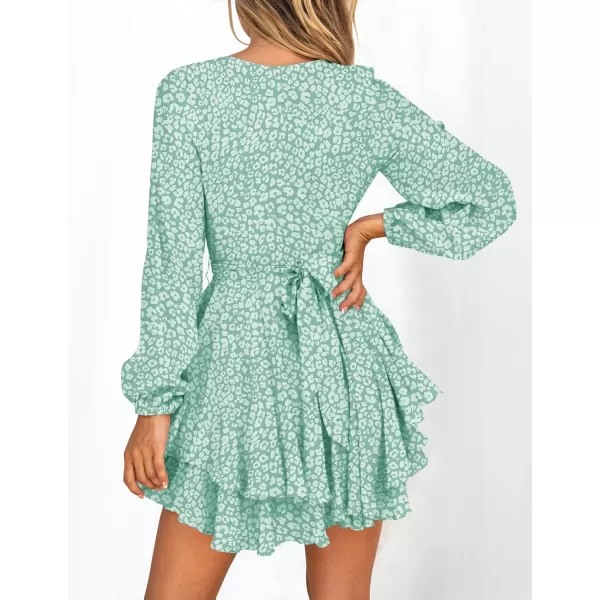 imageZESICA Womens Wrap V Neck Dress Long Sleeve 2023 Tie Waist Ruffle Hem Cocktail Wedding Party Swing Mini DressesGreen
