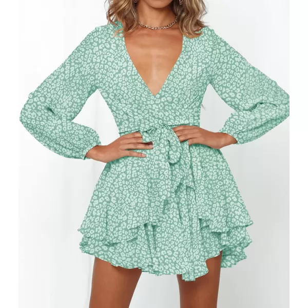 imageZESICA Womens Wrap V Neck Dress Long Sleeve 2023 Tie Waist Ruffle Hem Cocktail Wedding Party Swing Mini DressesGreen