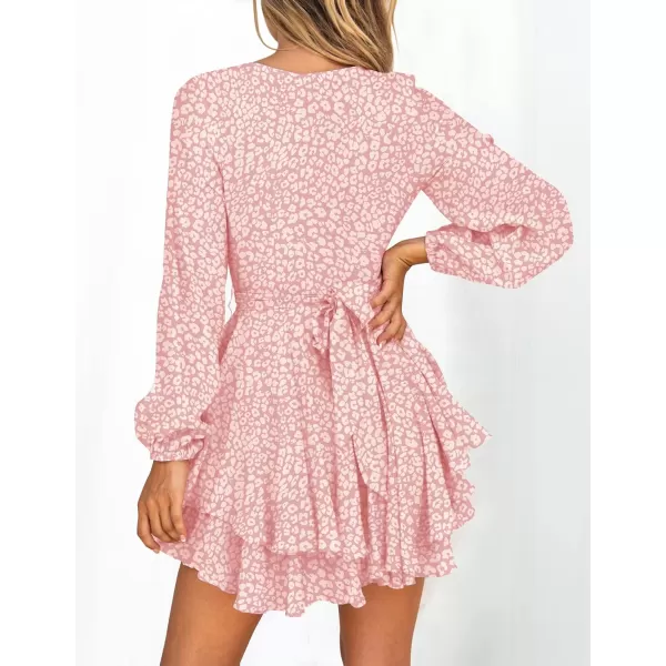 imageZESICA Womens Wrap V Neck Dress Long Sleeve 2023 Tie Waist Ruffle Hem Cocktail Wedding Party Swing Mini DressesLightpink