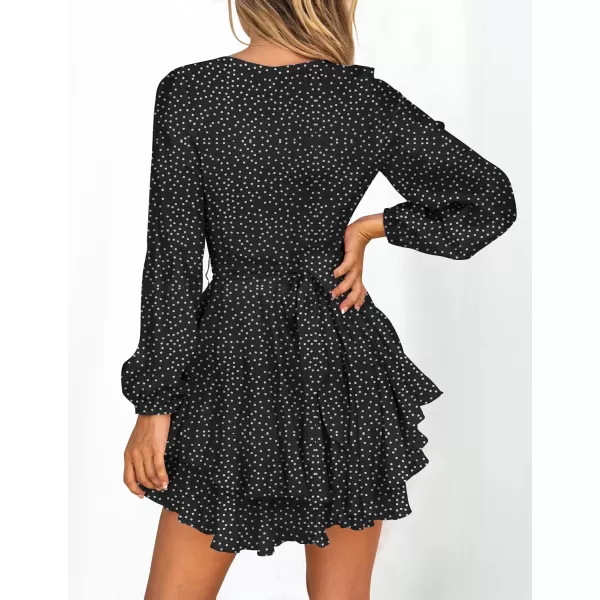 imageZESICA Womens Wrap V Neck Dress Long Sleeve 2023 Tie Waist Ruffle Hem Cocktail Wedding Party Swing Mini DressesPolkadotblack
