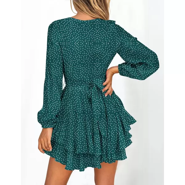 imageZESICA Womens Wrap V Neck Dress Long Sleeve 2023 Tie Waist Ruffle Hem Cocktail Wedding Party Swing Mini DressesPolkadotgreen