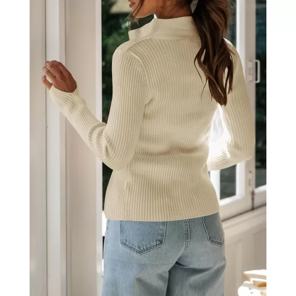 imageZESICA Womens Zip Up Sweater 2023 Long Sleeve V Neck Shirt Fall Ribbed Knit Slim Fitted Casual TopsApricot