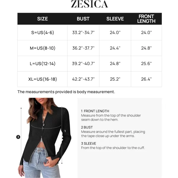 imageZESICA Womens Zip Up Sweater 2023 Long Sleeve V Neck Shirt Fall Ribbed Knit Slim Fitted Casual TopsBlack
