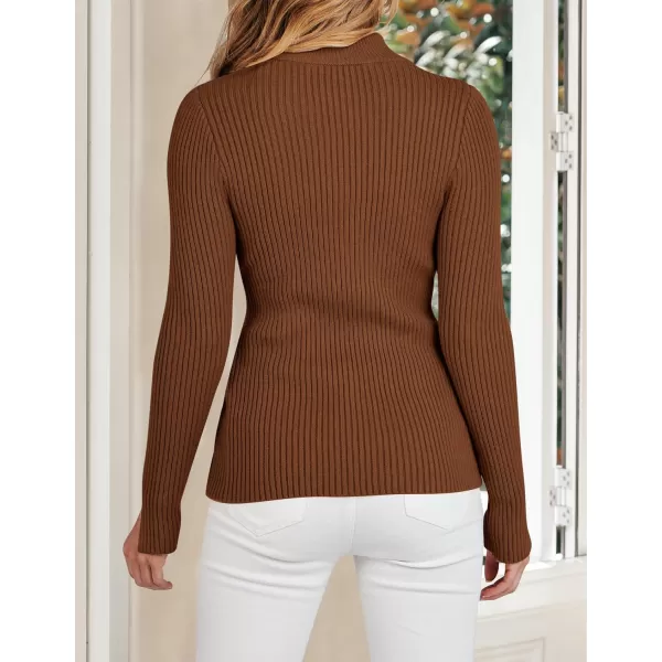 imageZESICA Womens Zip Up Sweater 2023 Long Sleeve V Neck Shirt Fall Ribbed Knit Slim Fitted Casual TopsCaramel