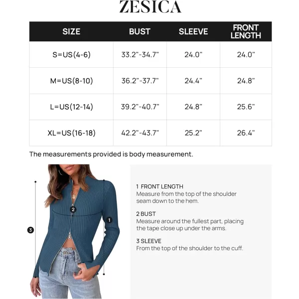 imageZESICA Womens Zip Up Sweater 2023 Long Sleeve V Neck Shirt Fall Ribbed Knit Slim Fitted Casual TopsDarkblue