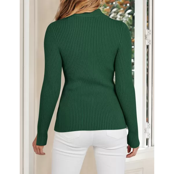 imageZESICA Womens Zip Up Sweater 2023 Long Sleeve V Neck Shirt Fall Ribbed Knit Slim Fitted Casual TopsGreen