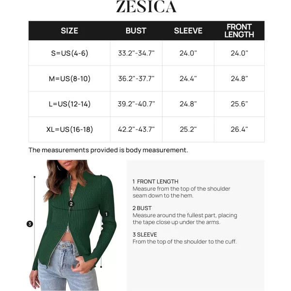imageZESICA Womens Zip Up Sweater 2023 Long Sleeve V Neck Shirt Fall Ribbed Knit Slim Fitted Casual TopsGreen