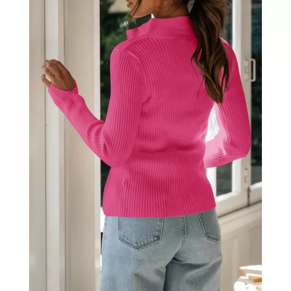 imageZESICA Womens Zip Up Sweater 2023 Long Sleeve V Neck Shirt Fall Ribbed Knit Slim Fitted Casual TopsRose