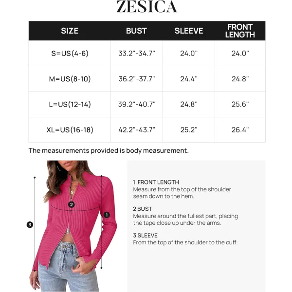 imageZESICA Womens Zip Up Sweater 2023 Long Sleeve V Neck Shirt Fall Ribbed Knit Slim Fitted Casual TopsRose