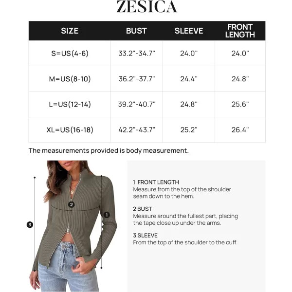 imageZESICA Womens Zip Up Sweater 2023 Long Sleeve V Neck Shirt Fall Ribbed Knit Slim Fitted Casual TopsTaupe