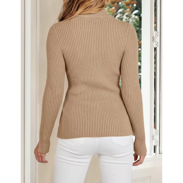 imageZESICA Womens Zip Up Sweater 2023 Long Sleeve V Neck Shirt Fall Ribbed Knit Slim Fitted Casual TopsToffee