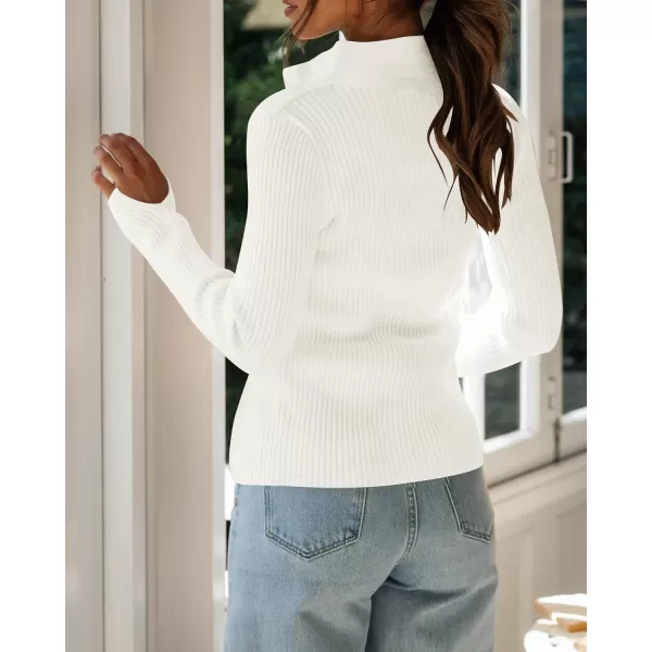 imageZESICA Womens Zip Up Sweater 2023 Long Sleeve V Neck Shirt Fall Ribbed Knit Slim Fitted Casual TopsWhite