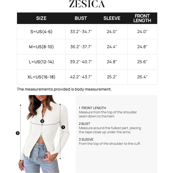 imageZESICA Womens Zip Up Sweater 2023 Long Sleeve V Neck Shirt Fall Ribbed Knit Slim Fitted Casual TopsWhite
