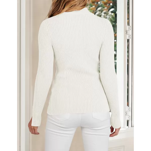 imageZESICA Womens Zip Up Sweater 2023 Long Sleeve V Neck Shirt Fall Ribbed Knit Slim Fitted Casual TopsWhite