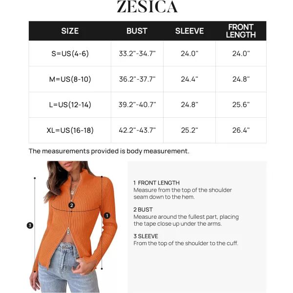 imageZESICA Womens Zip Up Sweater 2024 Long Sleeve V Neck Shirt Fall Ribbed Knit Slim Fitted Casual TopsOrange