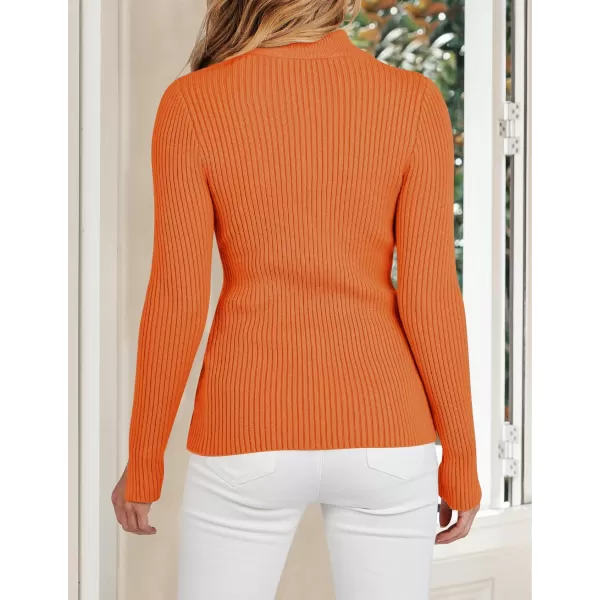 imageZESICA Womens Zip Up Sweater 2024 Long Sleeve V Neck Shirt Fall Ribbed Knit Slim Fitted Casual TopsOrange
