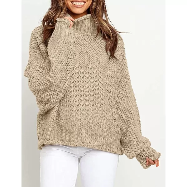 imageZESICAnbspWomens 2024 Fall Long Sleeve Turtleneck Casual Loose Chunky Knitted Pullover Sweater Jumper TopsAlmond