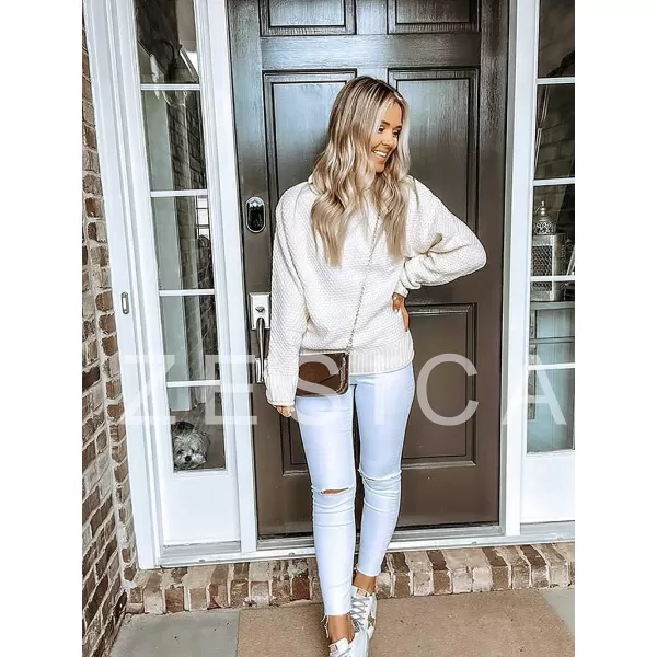 imageZESICAnbspWomens 2024 Fall Long Sleeve Turtleneck Casual Loose Chunky Knitted Pullover Sweater Jumper TopsApricot