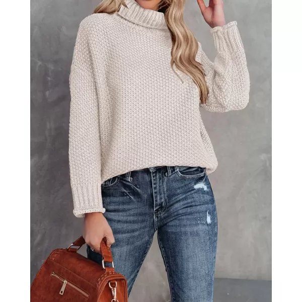 imageZESICAnbspWomens 2024 Fall Long Sleeve Turtleneck Casual Loose Chunky Knitted Pullover Sweater Jumper TopsApricot
