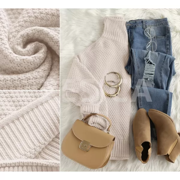imageZESICAnbspWomens 2024 Fall Long Sleeve Turtleneck Casual Loose Chunky Knitted Pullover Sweater Jumper TopsApricot