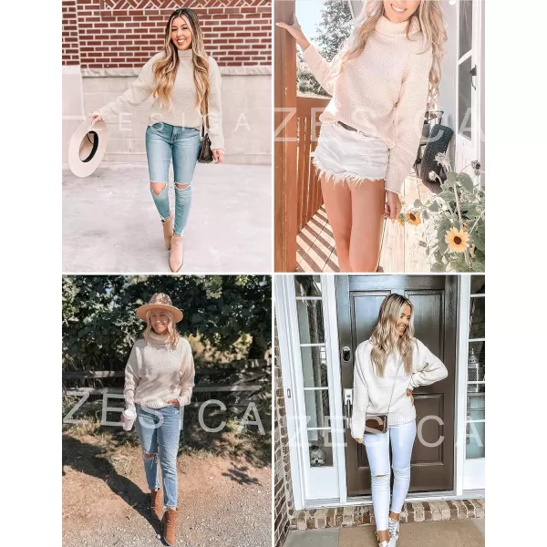 imageZESICAnbspWomens 2024 Fall Long Sleeve Turtleneck Casual Loose Chunky Knitted Pullover Sweater Jumper TopsApricot