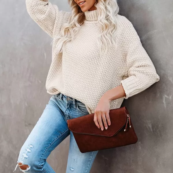 imageZESICAnbspWomens 2024 Fall Long Sleeve Turtleneck Casual Loose Chunky Knitted Pullover Sweater Jumper TopsApricot