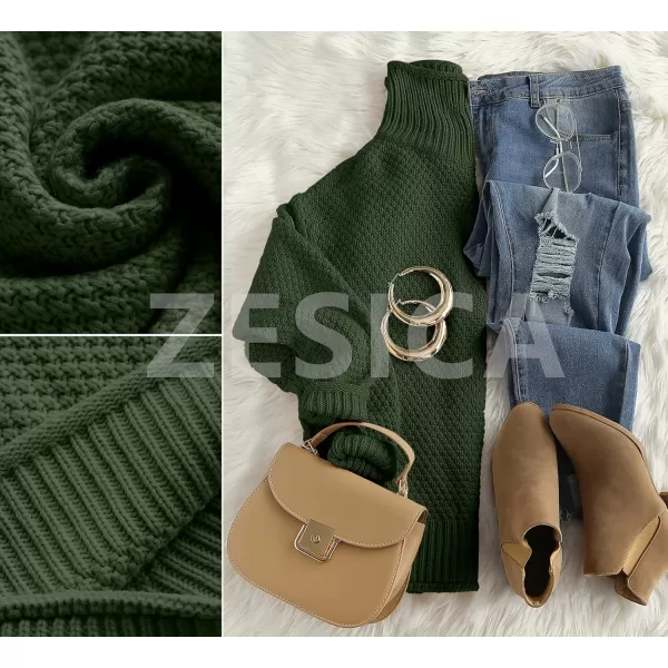 imageZESICAnbspWomens 2024 Fall Long Sleeve Turtleneck Casual Loose Chunky Knitted Pullover Sweater Jumper TopsArmygreen