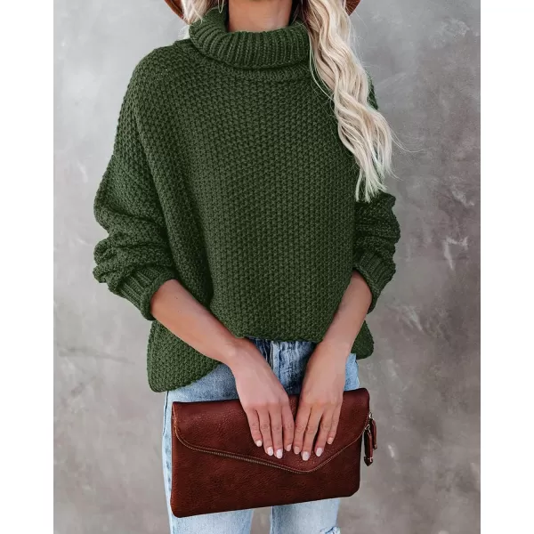 imageZESICAnbspWomens 2024 Fall Long Sleeve Turtleneck Casual Loose Chunky Knitted Pullover Sweater Jumper TopsArmygreen