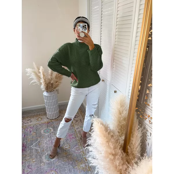 imageZESICAnbspWomens 2024 Fall Long Sleeve Turtleneck Casual Loose Chunky Knitted Pullover Sweater Jumper TopsArmygreen