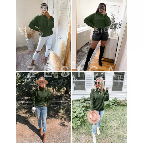 imageZESICAnbspWomens 2024 Fall Long Sleeve Turtleneck Casual Loose Chunky Knitted Pullover Sweater Jumper TopsArmygreen