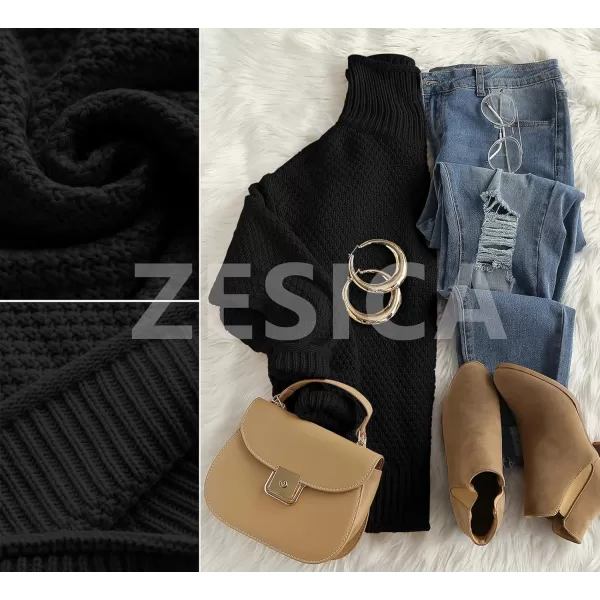 imageZESICAnbspWomens 2024 Fall Long Sleeve Turtleneck Casual Loose Chunky Knitted Pullover Sweater Jumper TopsBlack