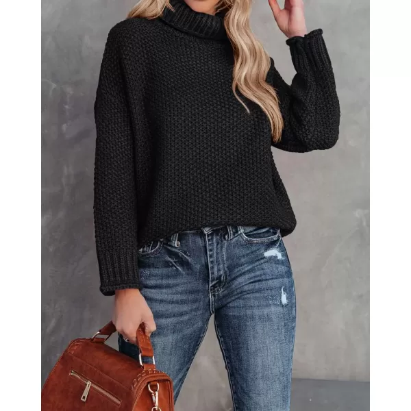 imageZESICAnbspWomens 2024 Fall Long Sleeve Turtleneck Casual Loose Chunky Knitted Pullover Sweater Jumper TopsBlack