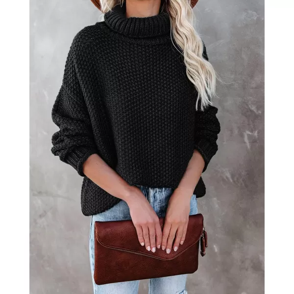 imageZESICAnbspWomens 2024 Fall Long Sleeve Turtleneck Casual Loose Chunky Knitted Pullover Sweater Jumper TopsBlack