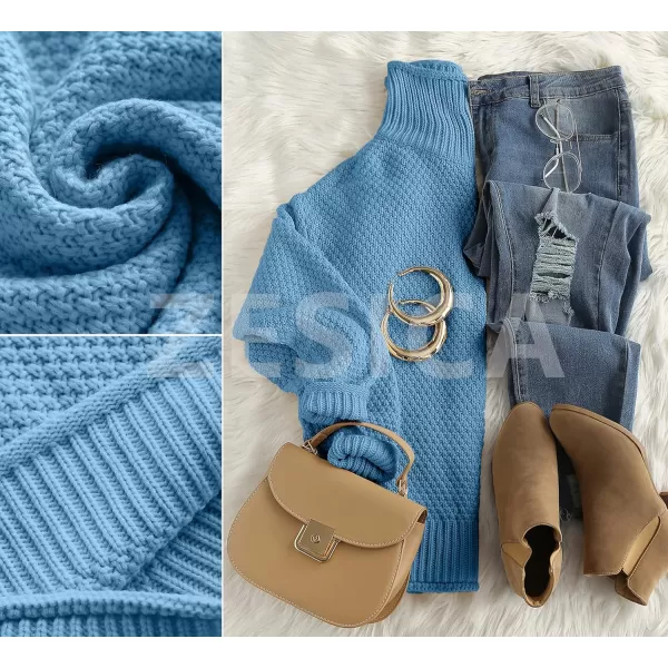 imageZESICAnbspWomens 2024 Fall Long Sleeve Turtleneck Casual Loose Chunky Knitted Pullover Sweater Jumper TopsBlue