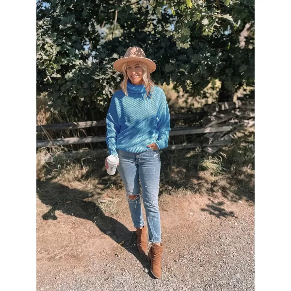 imageZESICAnbspWomens 2024 Fall Long Sleeve Turtleneck Casual Loose Chunky Knitted Pullover Sweater Jumper TopsBlue