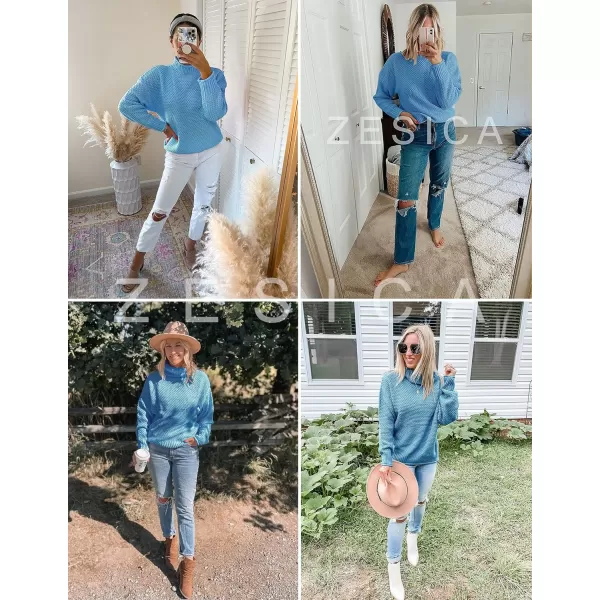 imageZESICAnbspWomens 2024 Fall Long Sleeve Turtleneck Casual Loose Chunky Knitted Pullover Sweater Jumper TopsBlue