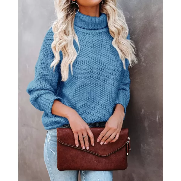 imageZESICAnbspWomens 2024 Fall Long Sleeve Turtleneck Casual Loose Chunky Knitted Pullover Sweater Jumper TopsBlue