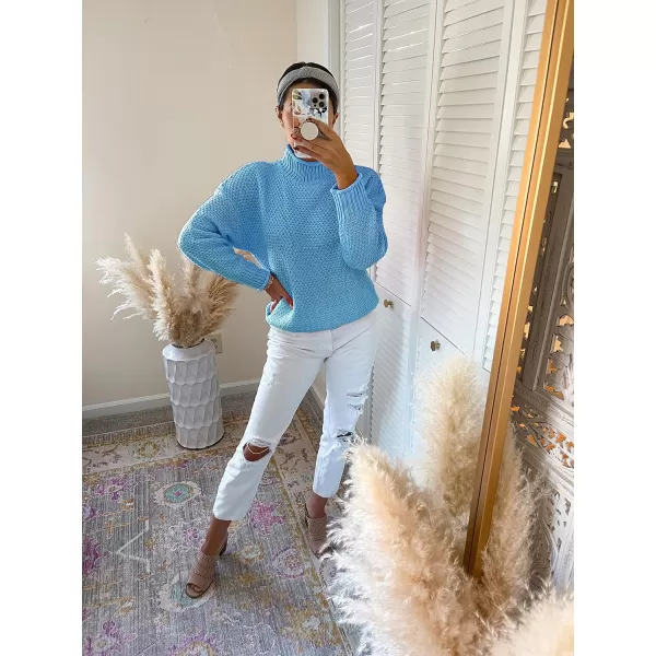 imageZESICAnbspWomens 2024 Fall Long Sleeve Turtleneck Casual Loose Chunky Knitted Pullover Sweater Jumper TopsBlue