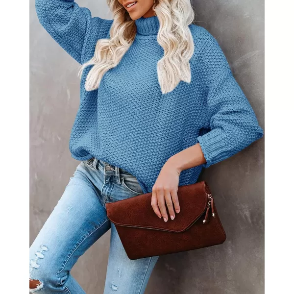 imageZESICAnbspWomens 2024 Fall Long Sleeve Turtleneck Casual Loose Chunky Knitted Pullover Sweater Jumper TopsBlue