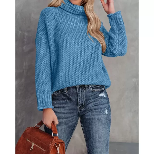 imageZESICAnbspWomens 2024 Fall Long Sleeve Turtleneck Casual Loose Chunky Knitted Pullover Sweater Jumper TopsBlue