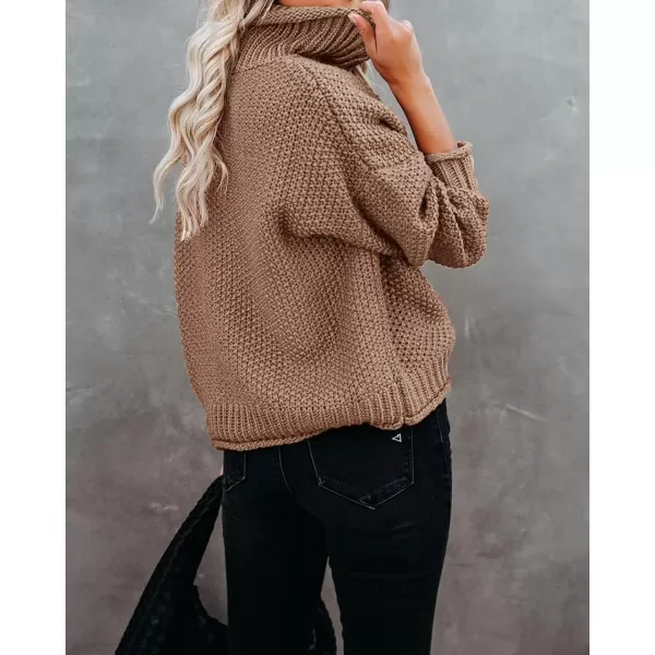 imageZESICAnbspWomens 2024 Fall Long Sleeve Turtleneck Casual Loose Chunky Knitted Pullover Sweater Jumper TopsBrown