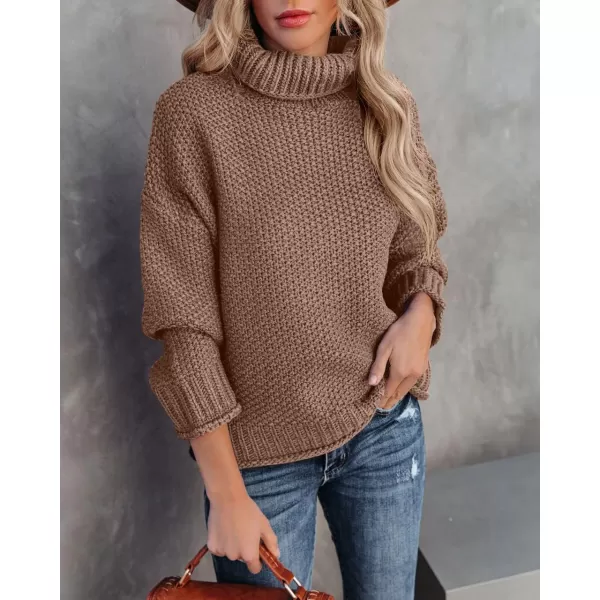 imageZESICAnbspWomens 2024 Fall Long Sleeve Turtleneck Casual Loose Chunky Knitted Pullover Sweater Jumper TopsBrown