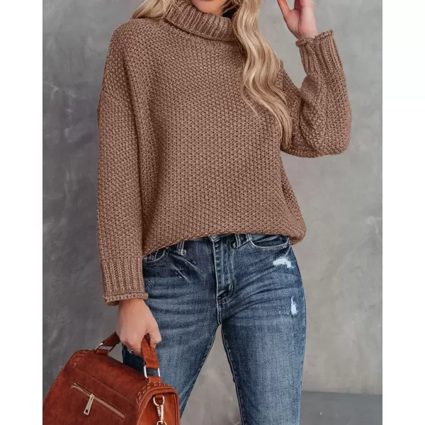 imageZESICAnbspWomens 2024 Fall Long Sleeve Turtleneck Casual Loose Chunky Knitted Pullover Sweater Jumper TopsBrown