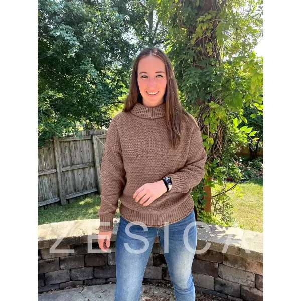 imageZESICAnbspWomens 2024 Fall Long Sleeve Turtleneck Casual Loose Chunky Knitted Pullover Sweater Jumper TopsBrown